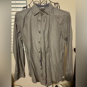 Michael Kors Men's Black and White Pinstripe Dress Shirt